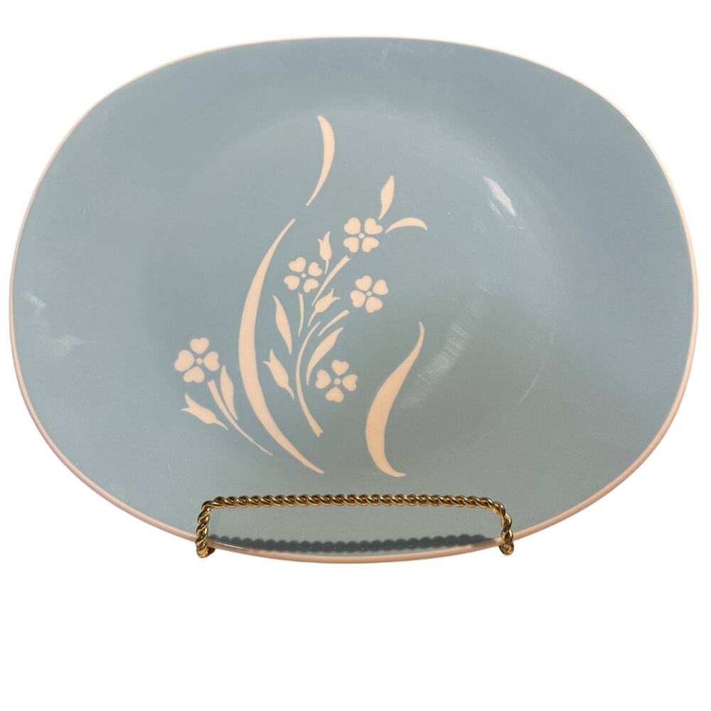 Vintage Harmony House Spring Breeze Oval Platter Aqua Blue Floral Cottage Core